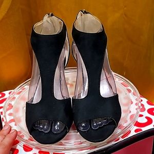 K The Black T-Strap suede kitten high heels sleek beauty hot nightlife sz 6 (36)